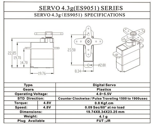 6PCS-Emax-ES9051-43g-Digitales-Mini-Servo-fuumlr-RC-Modell-1605166-2